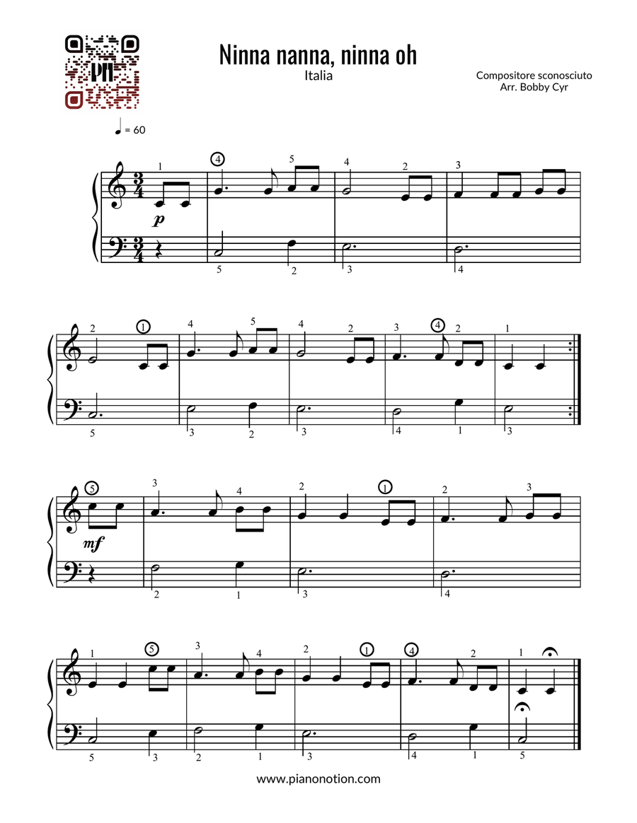 Ninna nanna, ninna oh - Filastrocche (pianoforte facile) Easy Piano scores gallery preview page 1