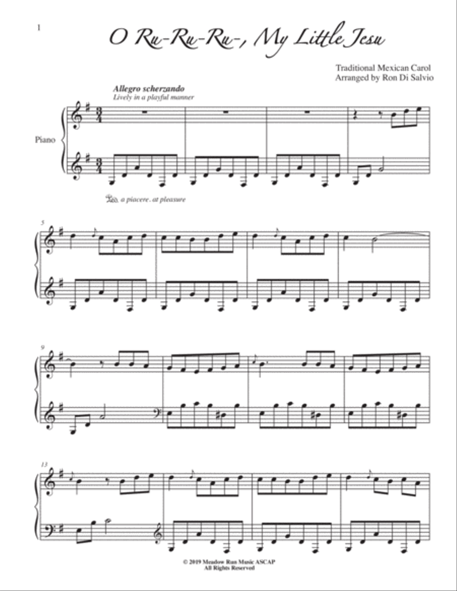 O Ru-Ru-Ru, My Little Jesu- Mexican Carol Piano Solo scores gallery preview page 1