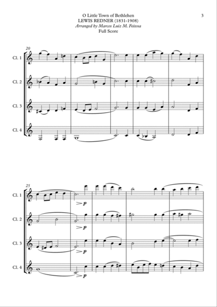 O Little Town of Bethlehem - Clarinet Quartet Clarinet Quartet scores gallery preview page 5
