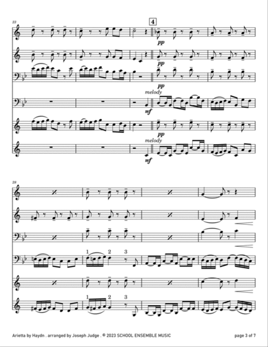 Arietta by Haydn for Brass Quartet in Schools Brass Quartet scores gallery preview page 3