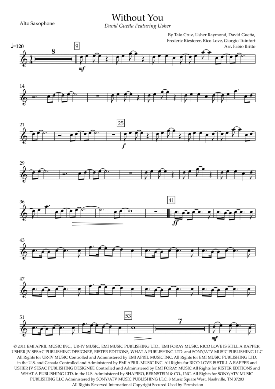 Without You Alto Saxophone scores gallery preview page 1