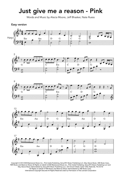 Just Give Me A Reason by Nate Ruess Harp - Digital Sheet Music