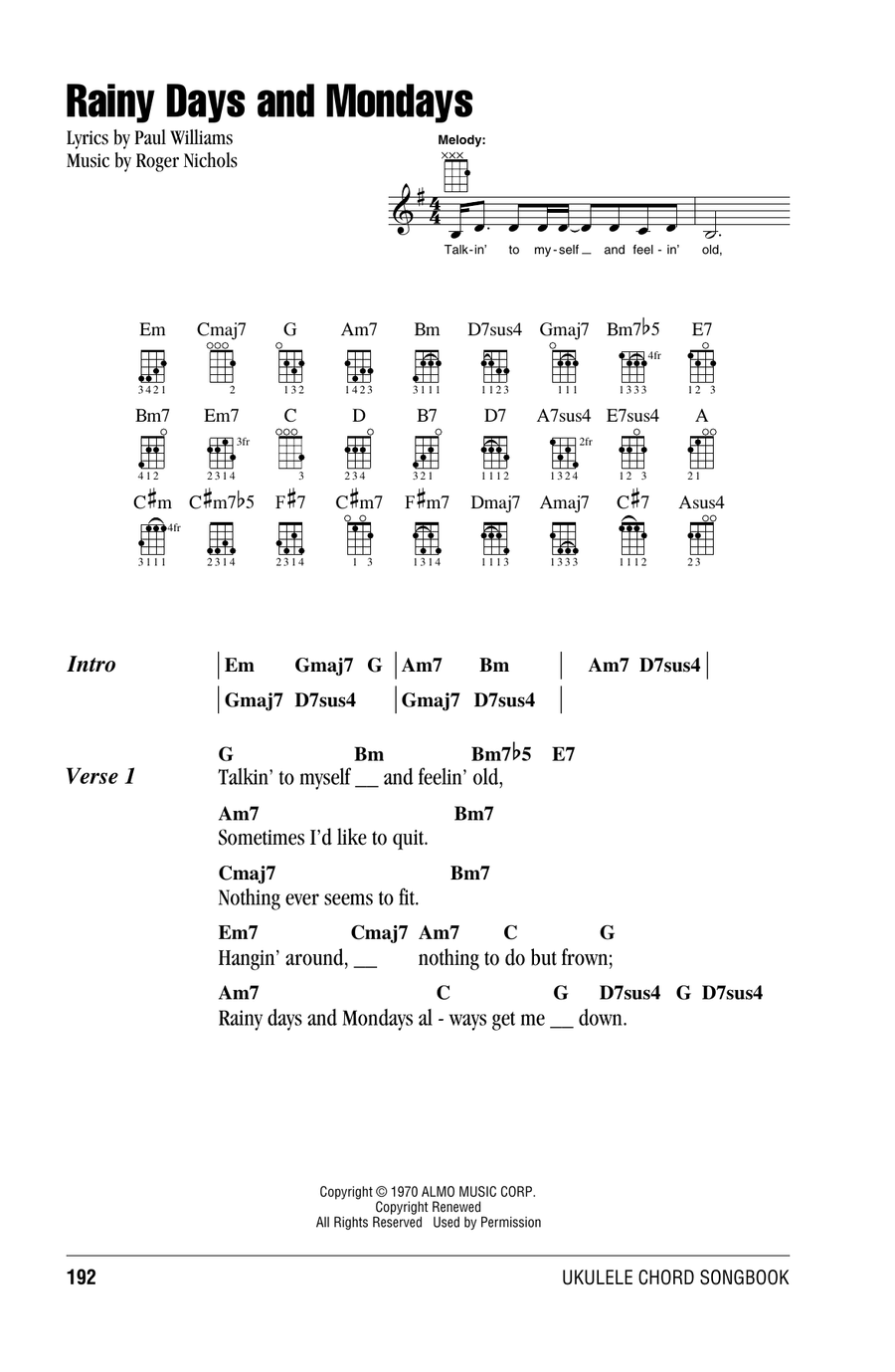 Rainy Days And Mondays Ukulele scores gallery preview page 1