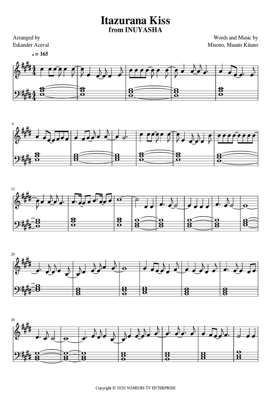 Itazurana Kiss Itazurana Kiss Easy Piano scores gallery preview page 1