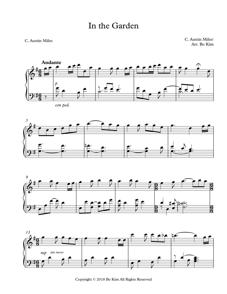 In The Garden (I Come To The Garden Alone) Piano Solo - Digital Sheet Music