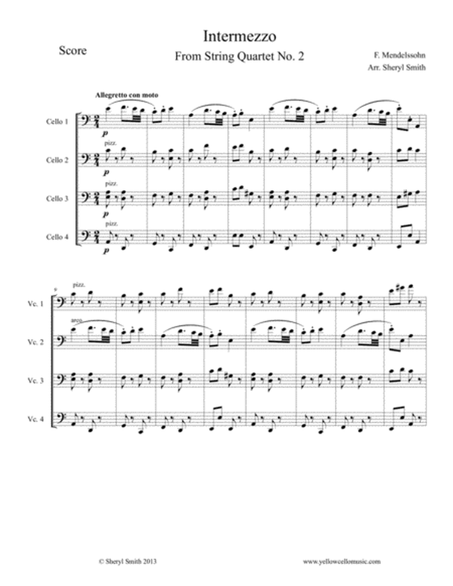 Intermezzo from String Quartet No.2 for intermediate cello quartet (four cellos), Op.13