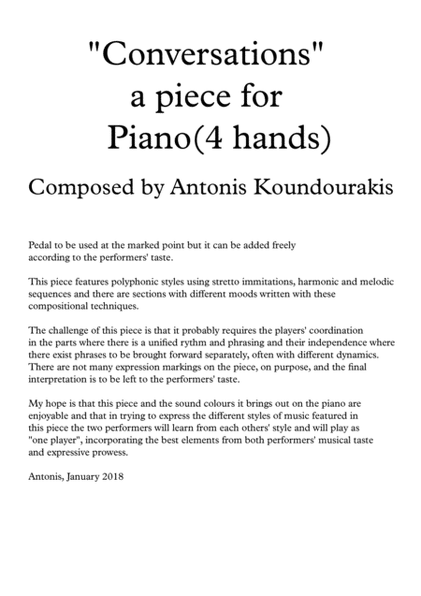 "Conversations" A piece for Piano Four (4) Hands image number null