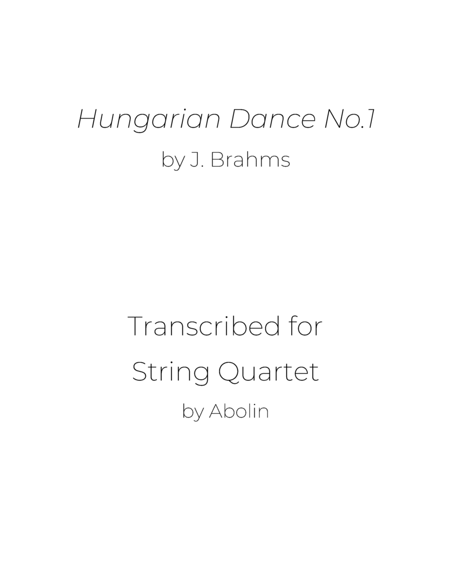 Brahms: Hungarian Dance No.1 - String Quartet String Quartet scores gallery preview page 1