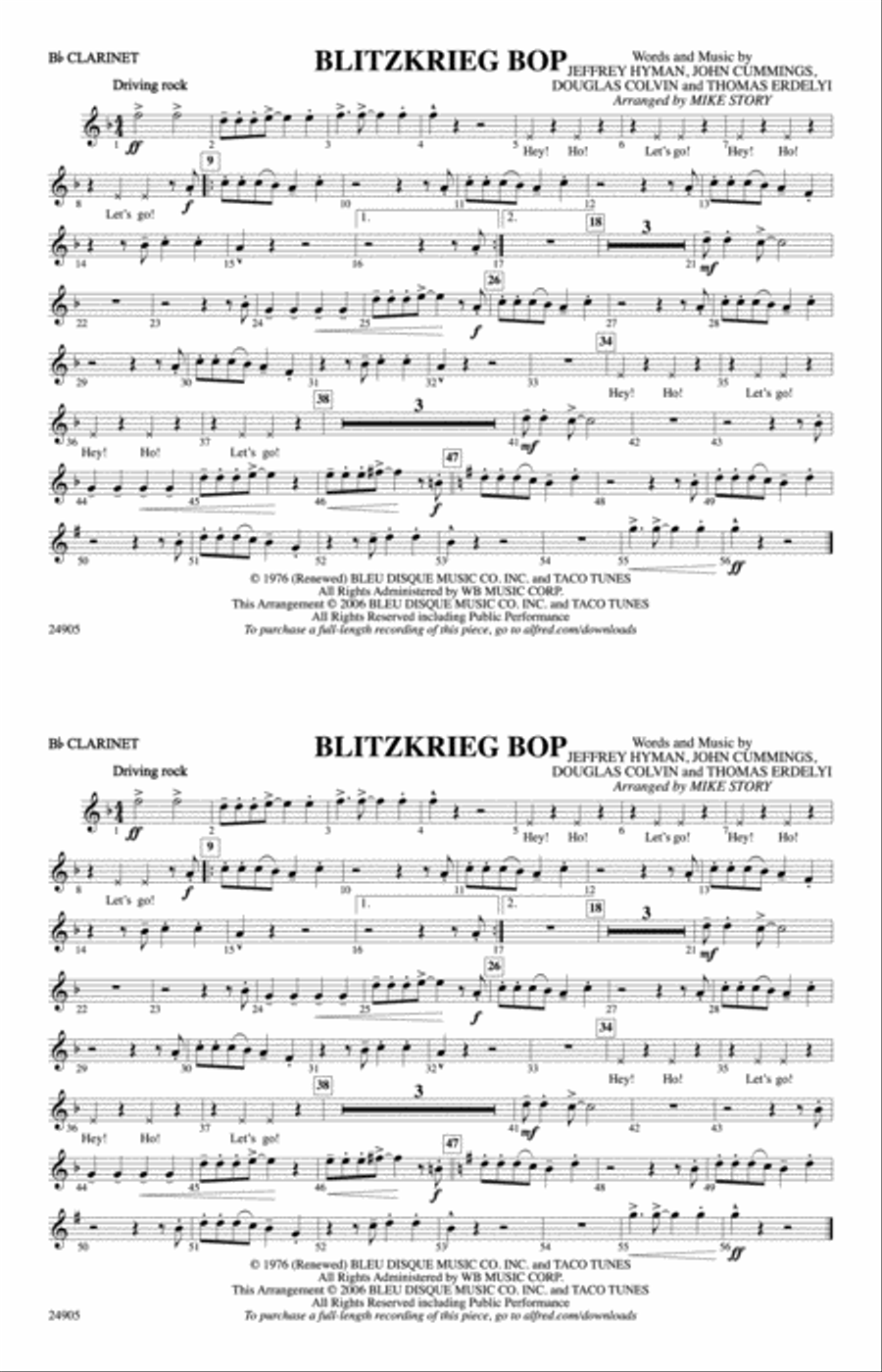 Blitzkrieg Bop: 1st B-flat Clarinet Marching Band scores gallery preview page 1