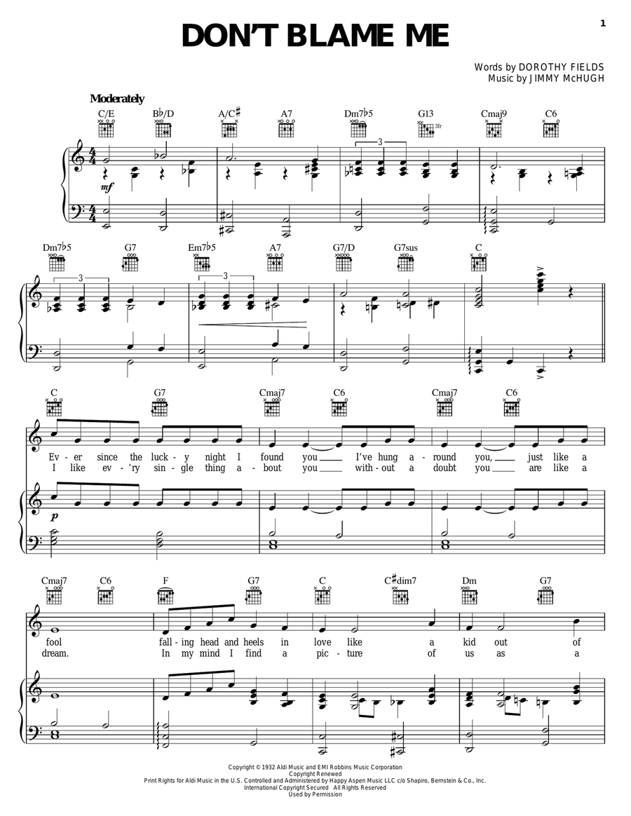 Don't Blame Me Piano, Vocal, Guitar scores gallery preview page 1