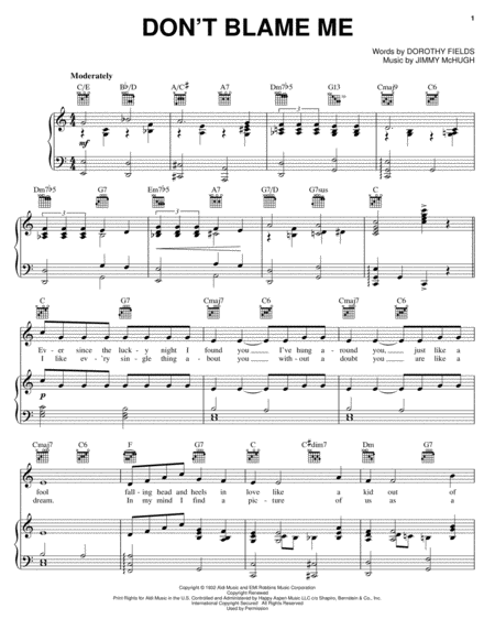 Don't Blame Me by Dorothy Fields Piano, Vocal, Guitar - Digital Sheet Music