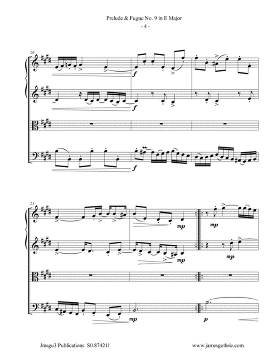 BACH: Prelude & Fugue No. 9 in E Major, BWV 878 for String Quartet image number null