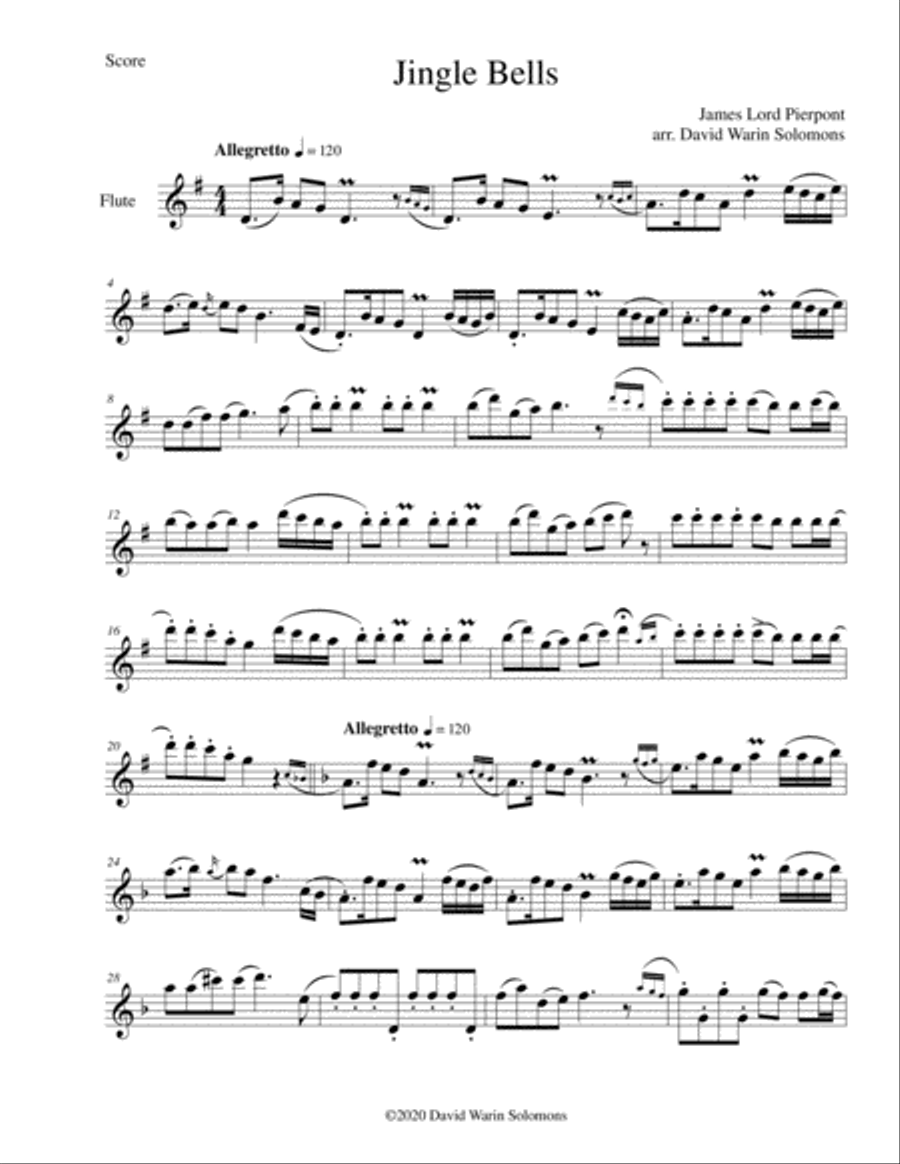 Variations on Jingle Bells for solo flute Flute Solo scores gallery preview page 1