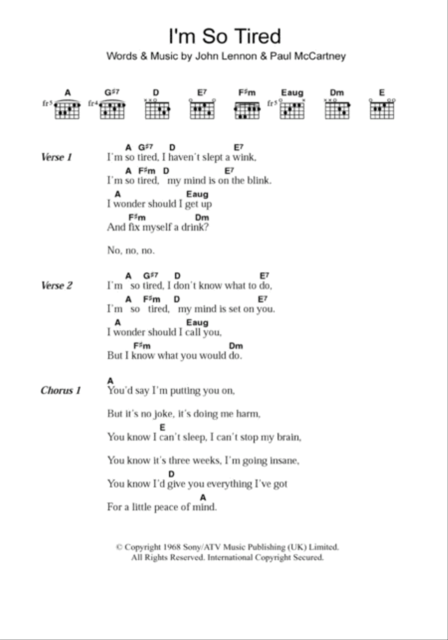 I'm So Tired Acoustic Guitar scores gallery preview page 1