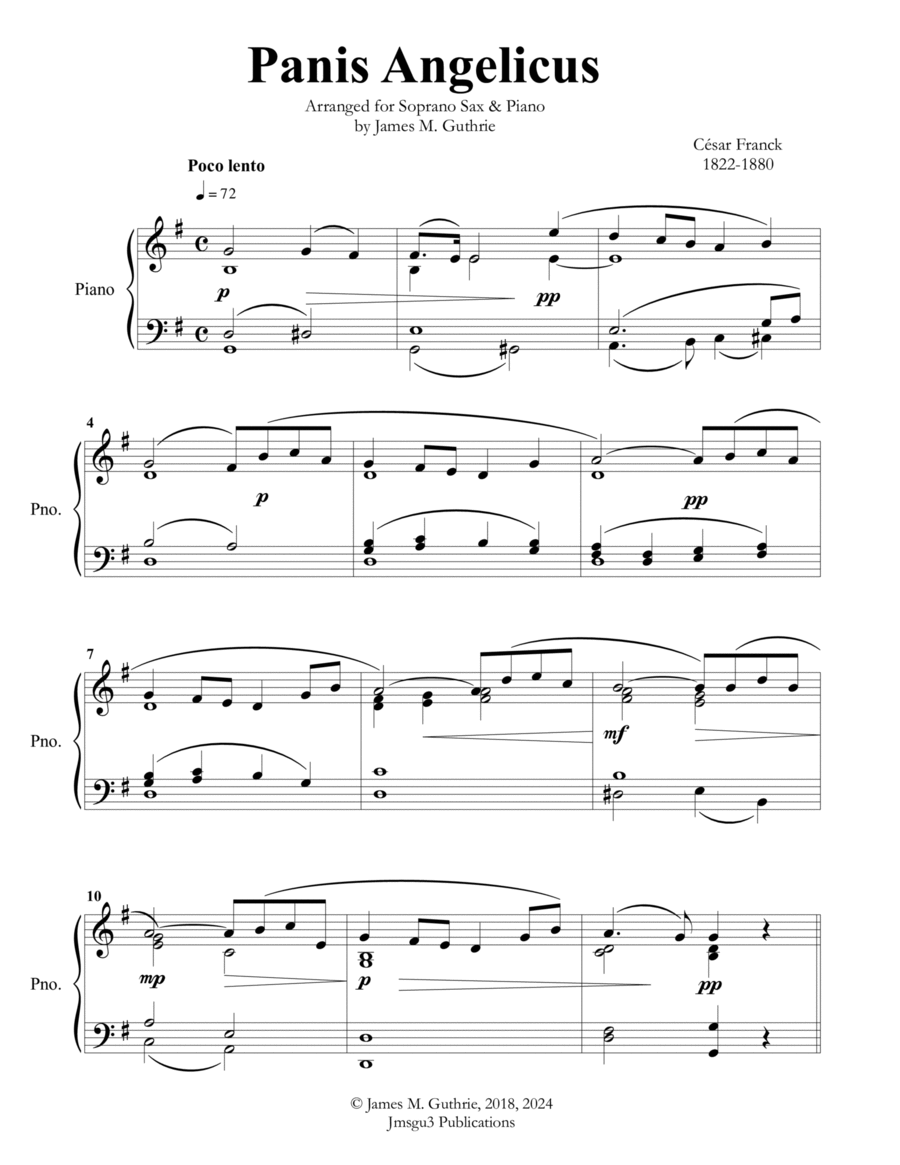 Franck: Panis Angelicus for Soprano Sax & Piano Soprano Saxophone scores gallery preview page 1