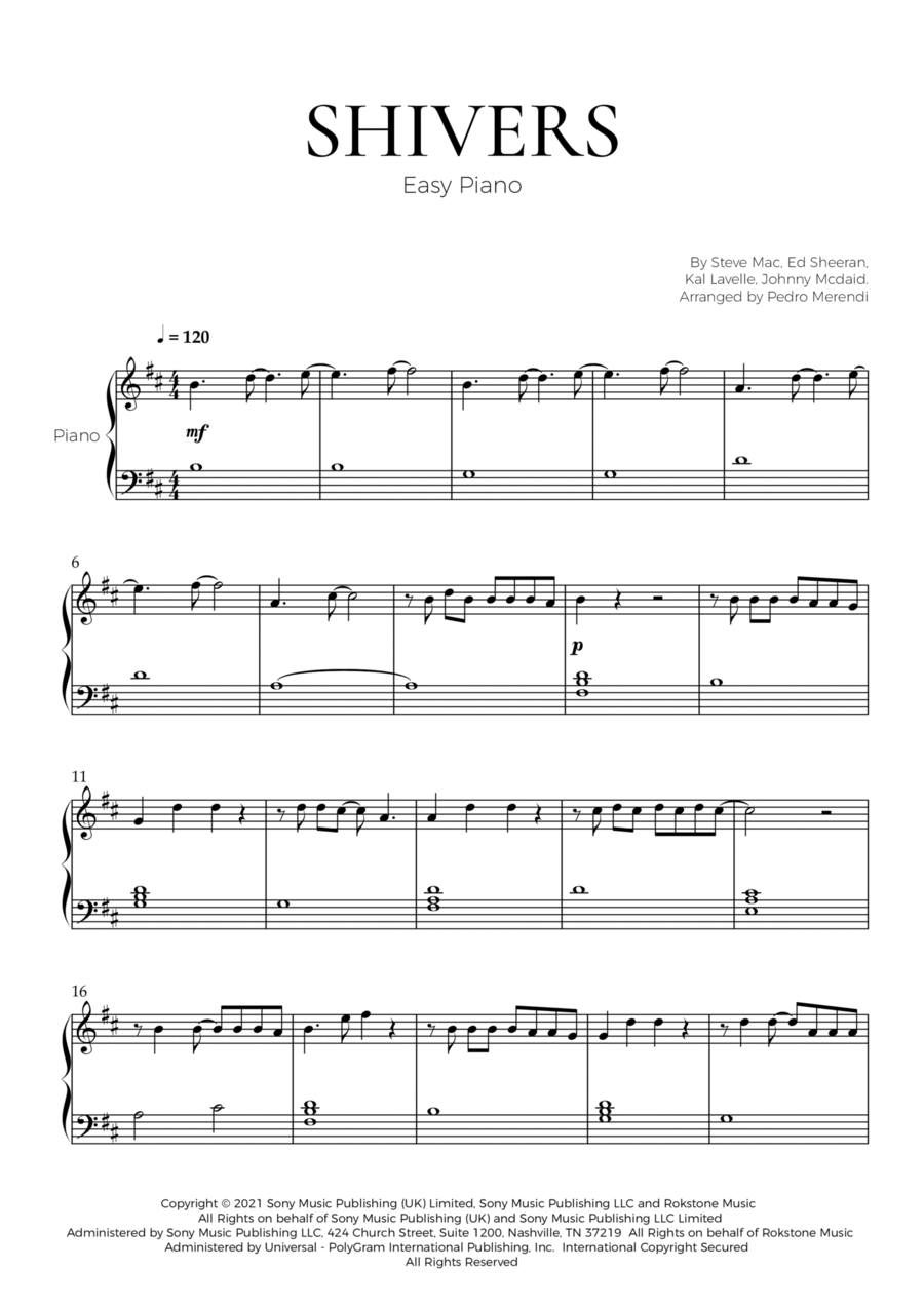 Shivers Easy Piano scores gallery preview page 1