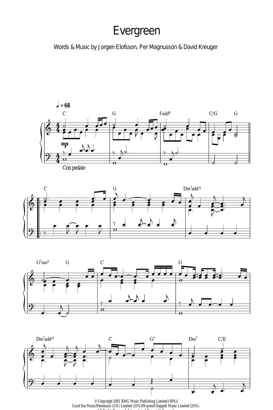 Evergreen Piano Solo scores gallery preview page 1