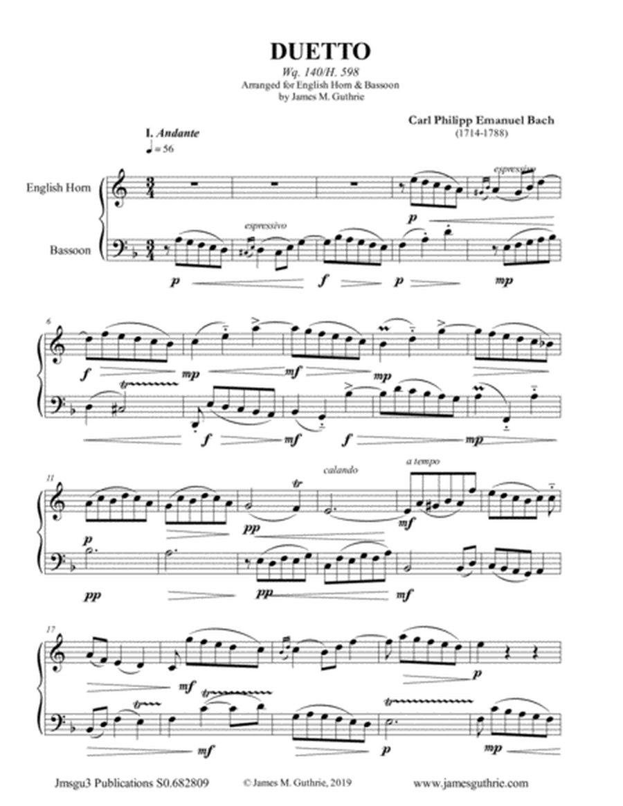 CPE Bach: Duetto Wq. 140 for English Horn & Bassoon image number null