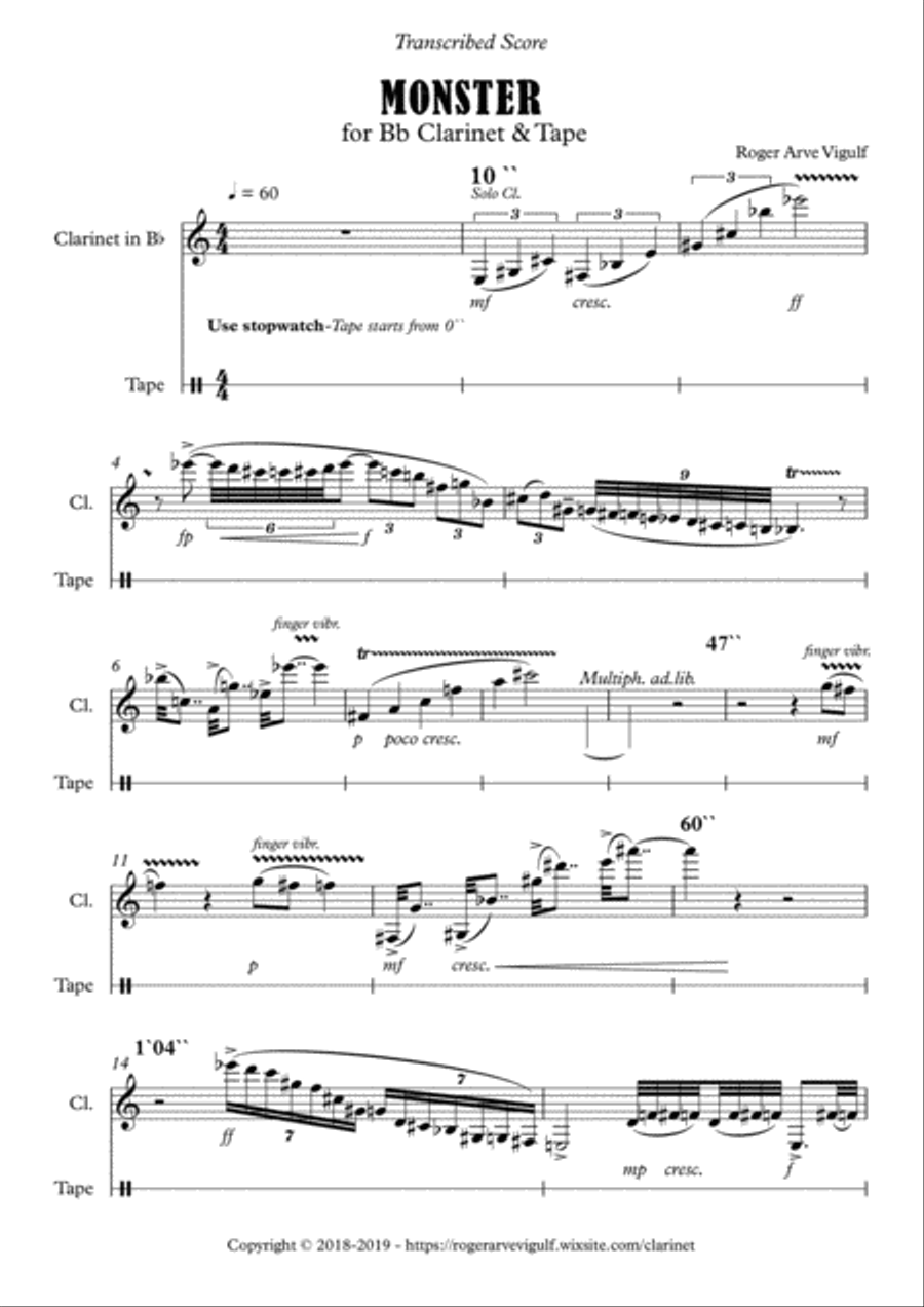 MONSTER for Solo Bb clarinet and Tape image number null