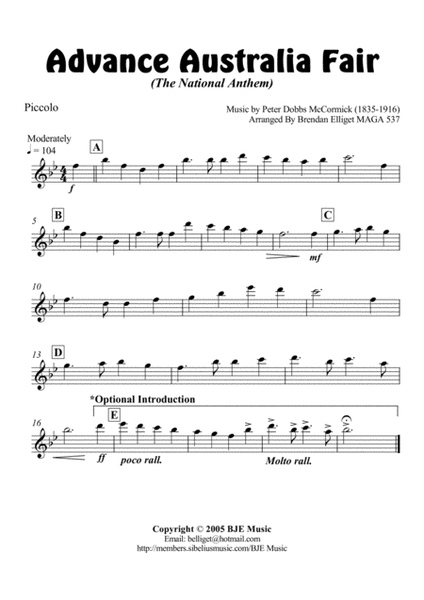 Advance Australia Fair [Bb] Concert Band Score and Parts plus strings PDF image number null