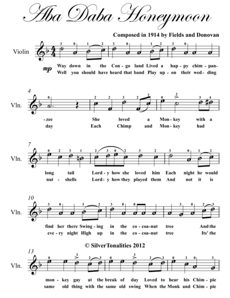 Aba Daba Honeymoon Easy Violin Sheet Music