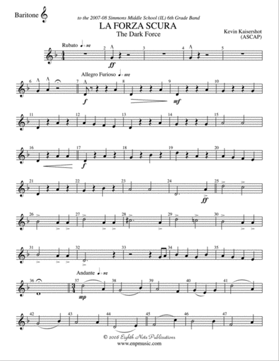La Forza Scura (The Dark Force): Baritone T.C. Concert Band scores gallery preview page 1