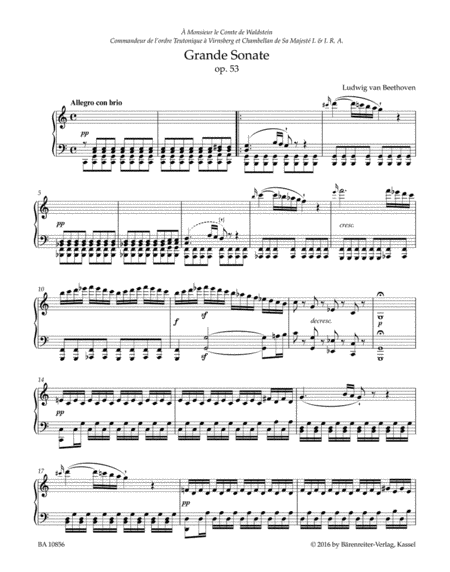 Grande Sonate for Pianoforte C major op. 53 "Waldstein"