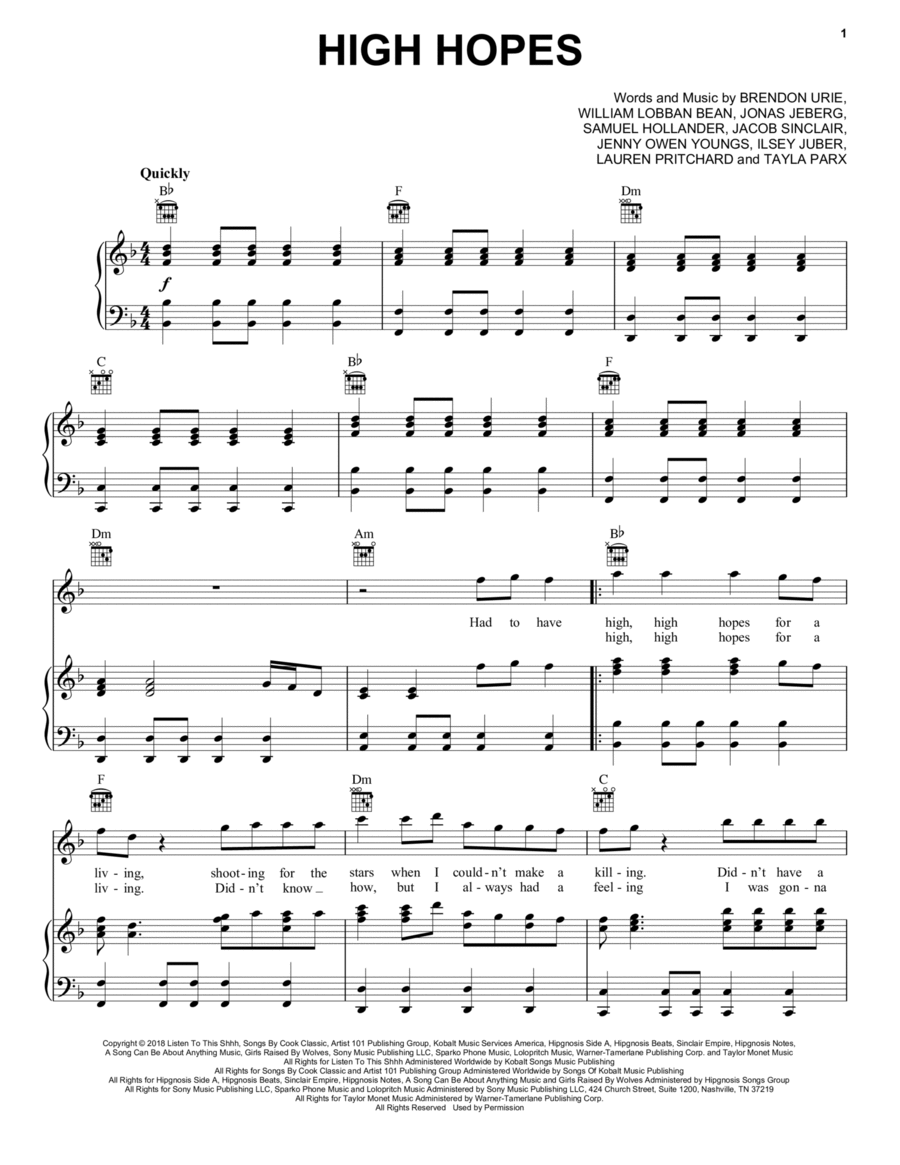 High Hopes Piano, Vocal, Guitar scores gallery preview page 1