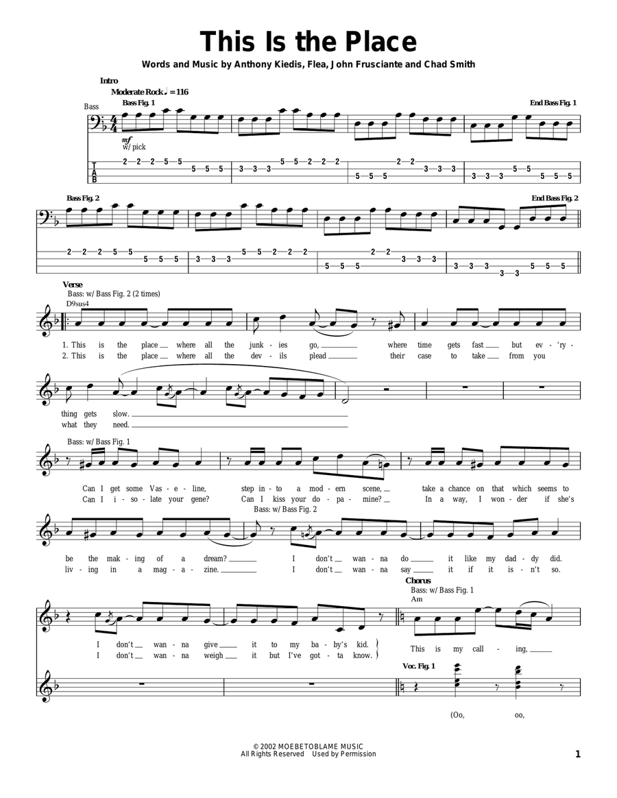 This Is The Place This Is The Place Bass Guitar Tablature scores gallery preview page 1