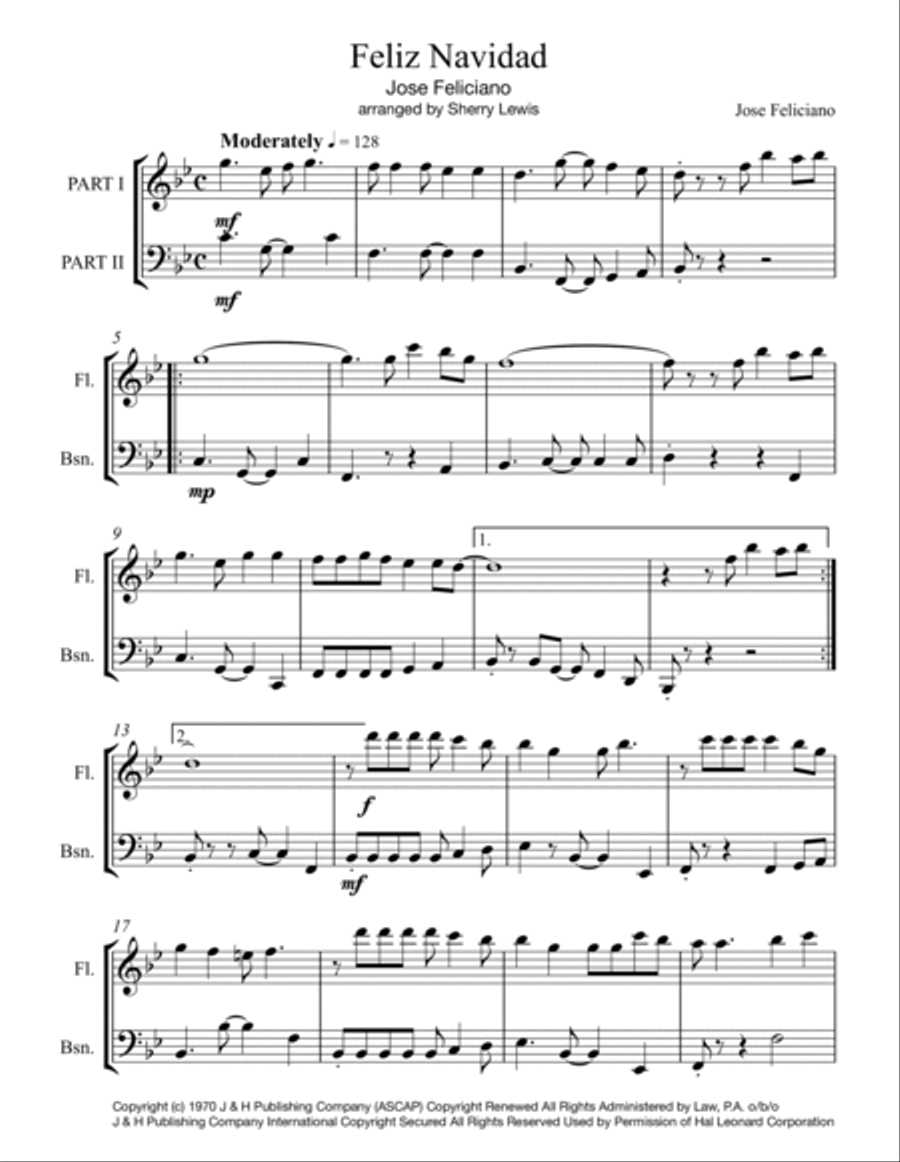 Feliz Navidad Woodwind Duet scores gallery preview page 4