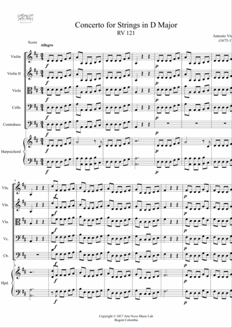 Concerto for Strings in D Major RV 121 Chamber Orchestra scores gallery preview page 2