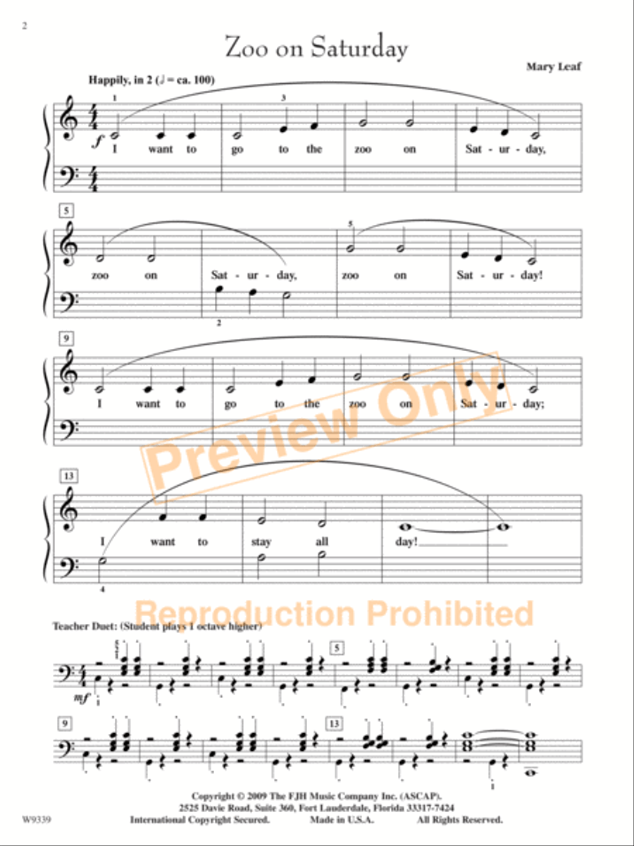 Zoo on Saturday Easy Piano scores gallery preview page 3
