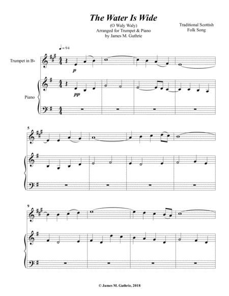 The Water is Wide for Trumpet & Piano by James M. Guthrie B-Flat Trumpet - Digital Sheet Music