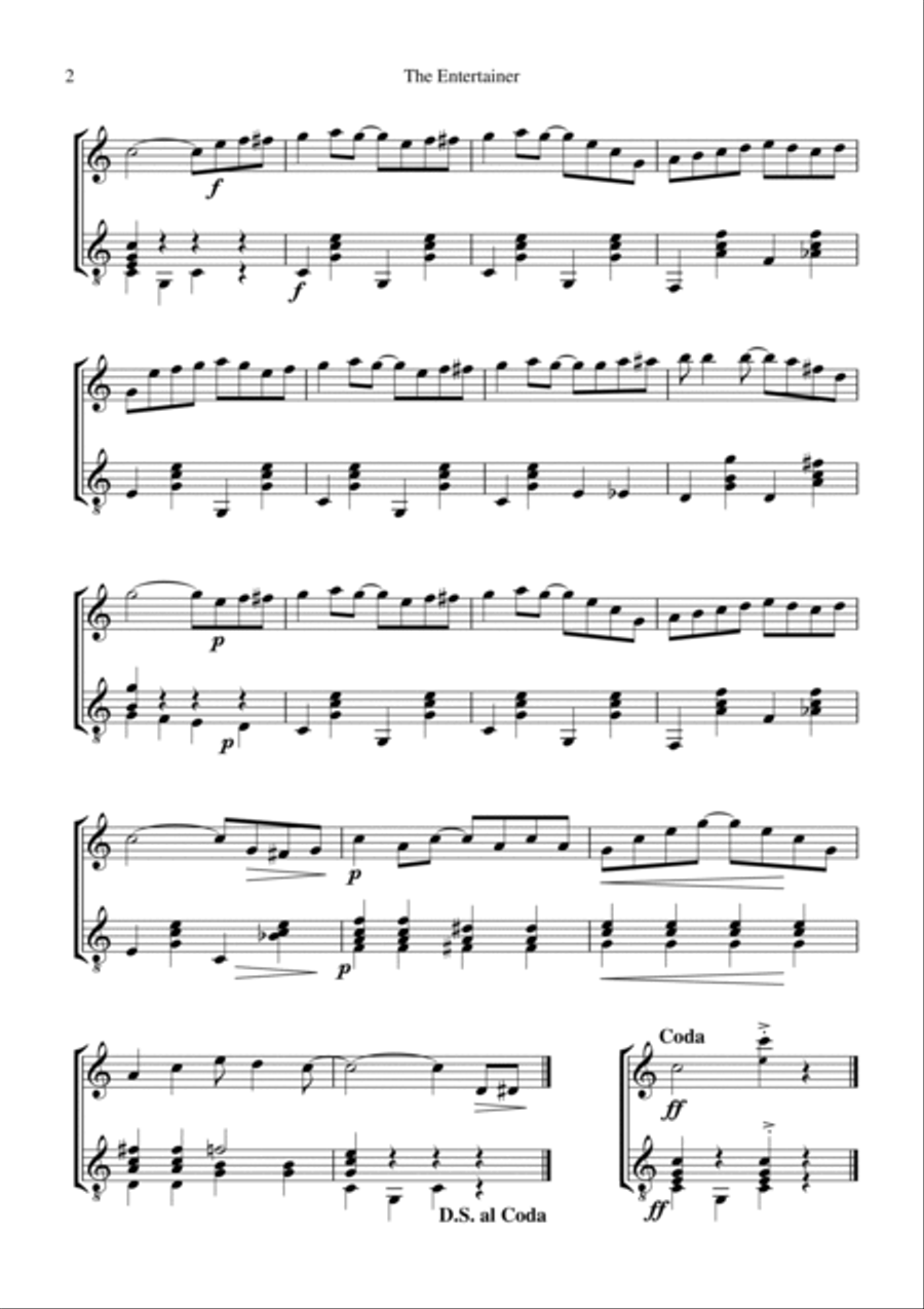 The Entertainer (abridged) for violin and guitar String Duet scores gallery preview page 2