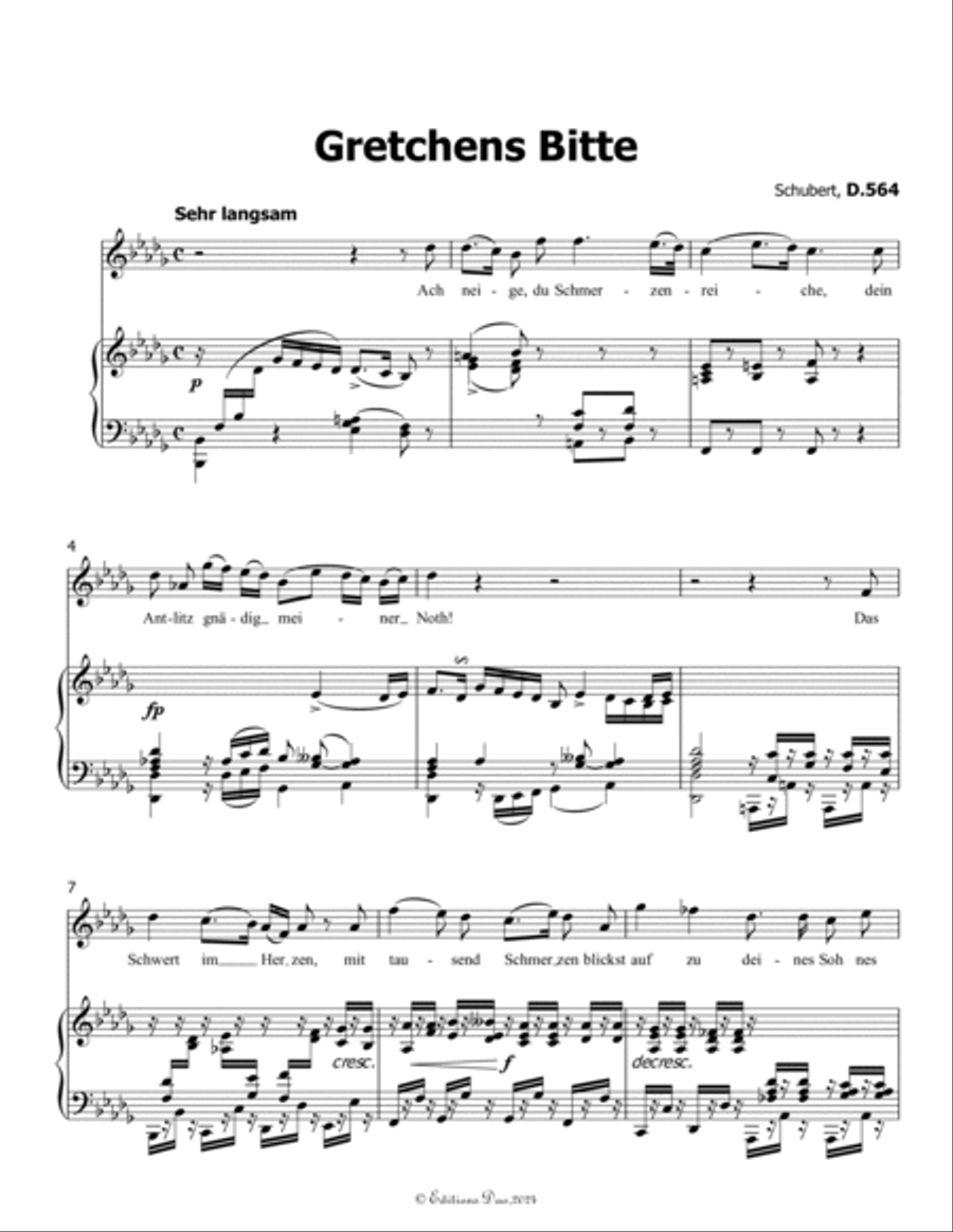 Gretchens Bitte, by Schubert, D.564, in D Flat Major Voice scores gallery preview page 3