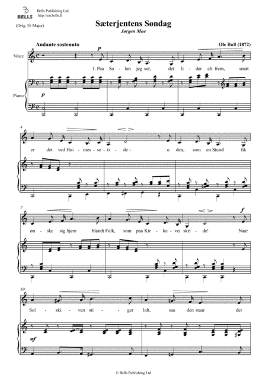 Saeterjentens Sondag (Solo song) (C Major) Voice Solo scores gallery preview page 1