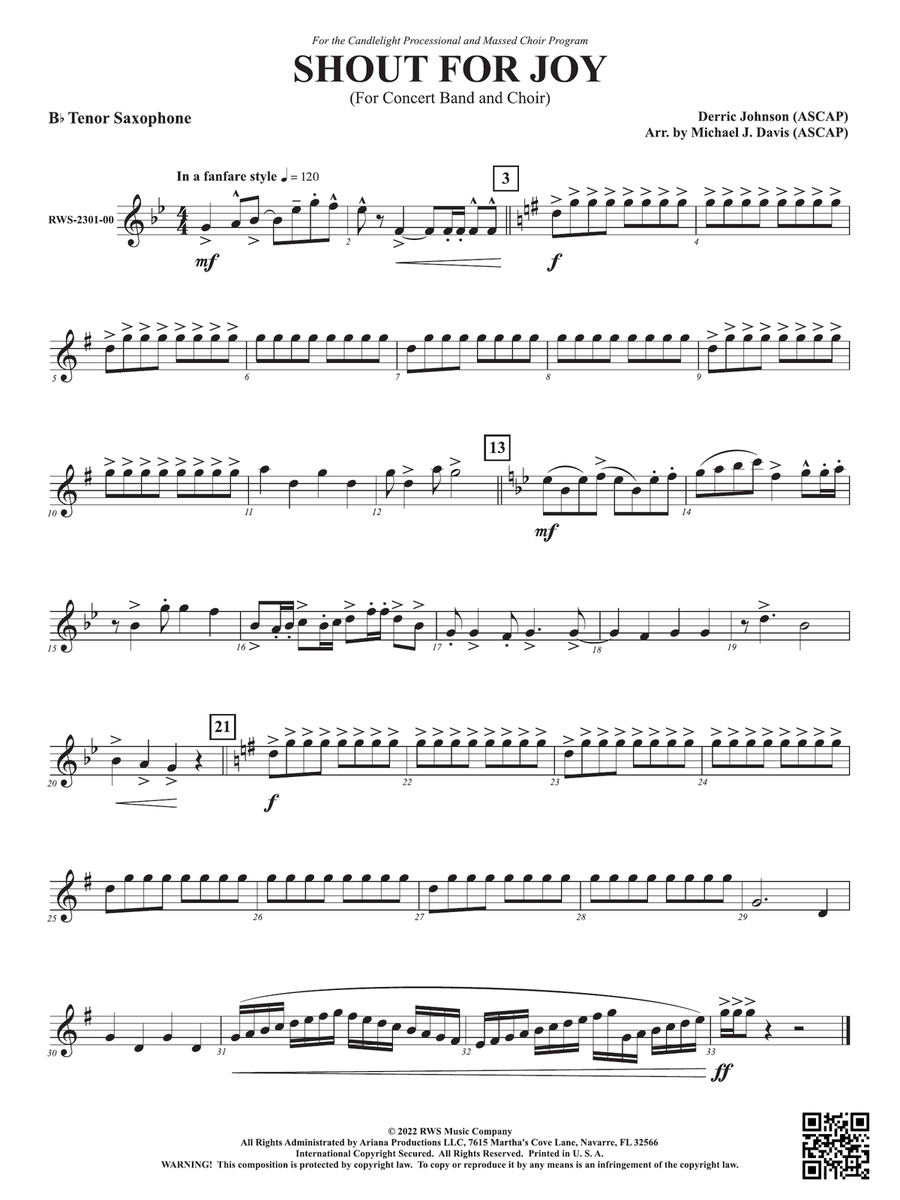 Shout for Joy - For Concert Band and Choir: B-flat Tenor Saxophone