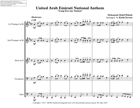 United Arab Emirati National Anthem for Brass Quintet image number null