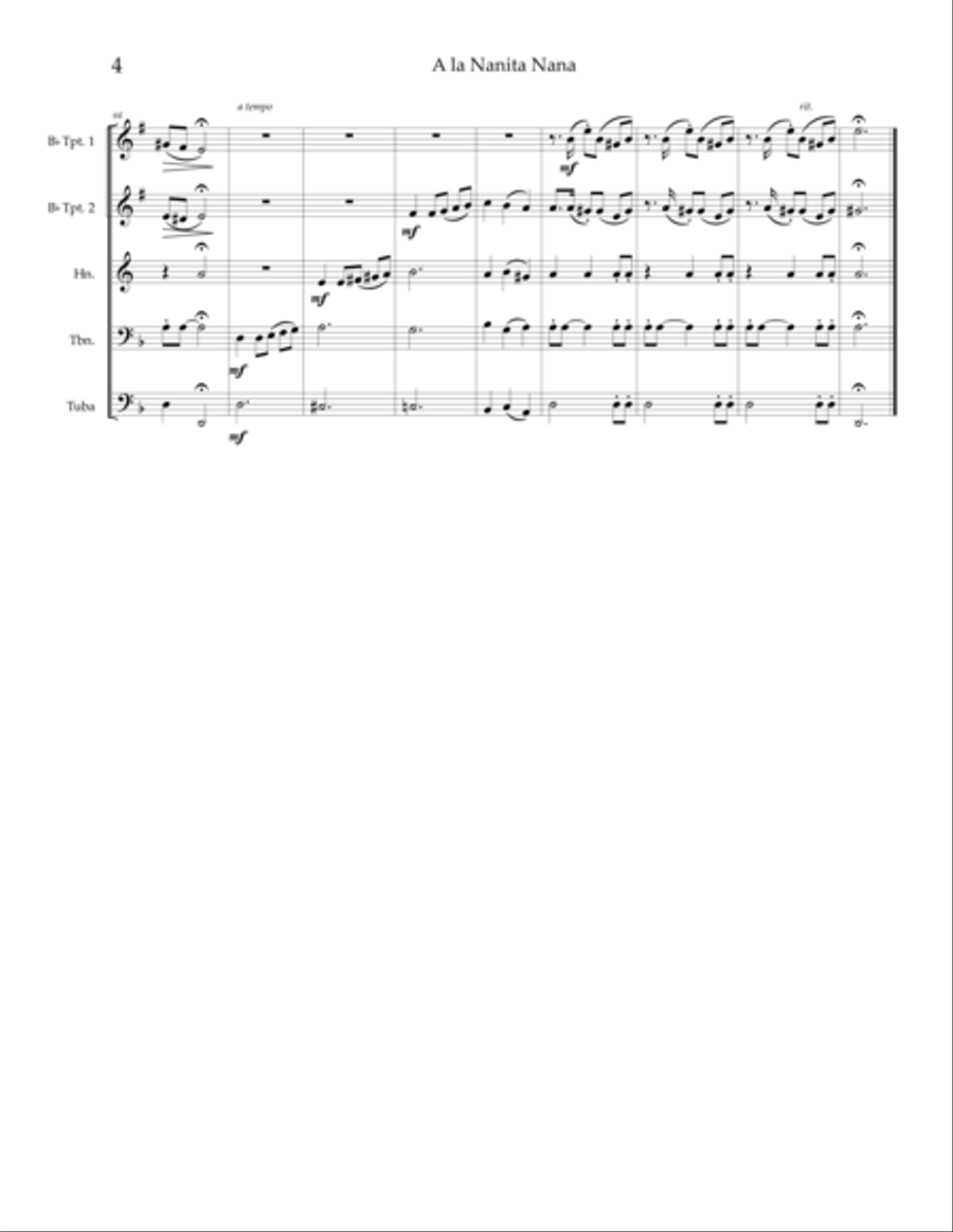 A la nanita nana (Spanish carol) — brass quintet Brass Quintet scores gallery preview page 6