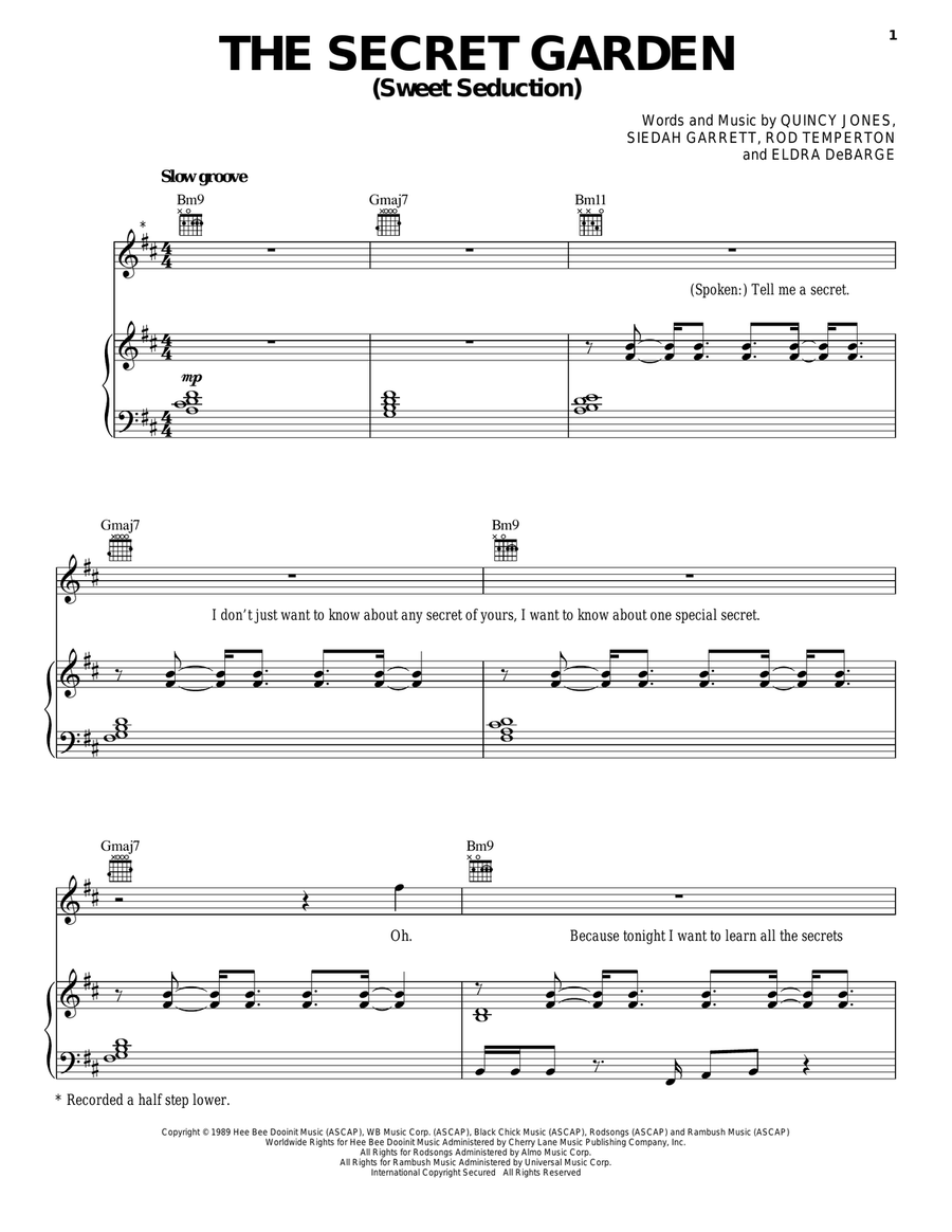 The Secret Garden (Sweet Seduction) Piano, Vocal, Guitar scores gallery preview page 1