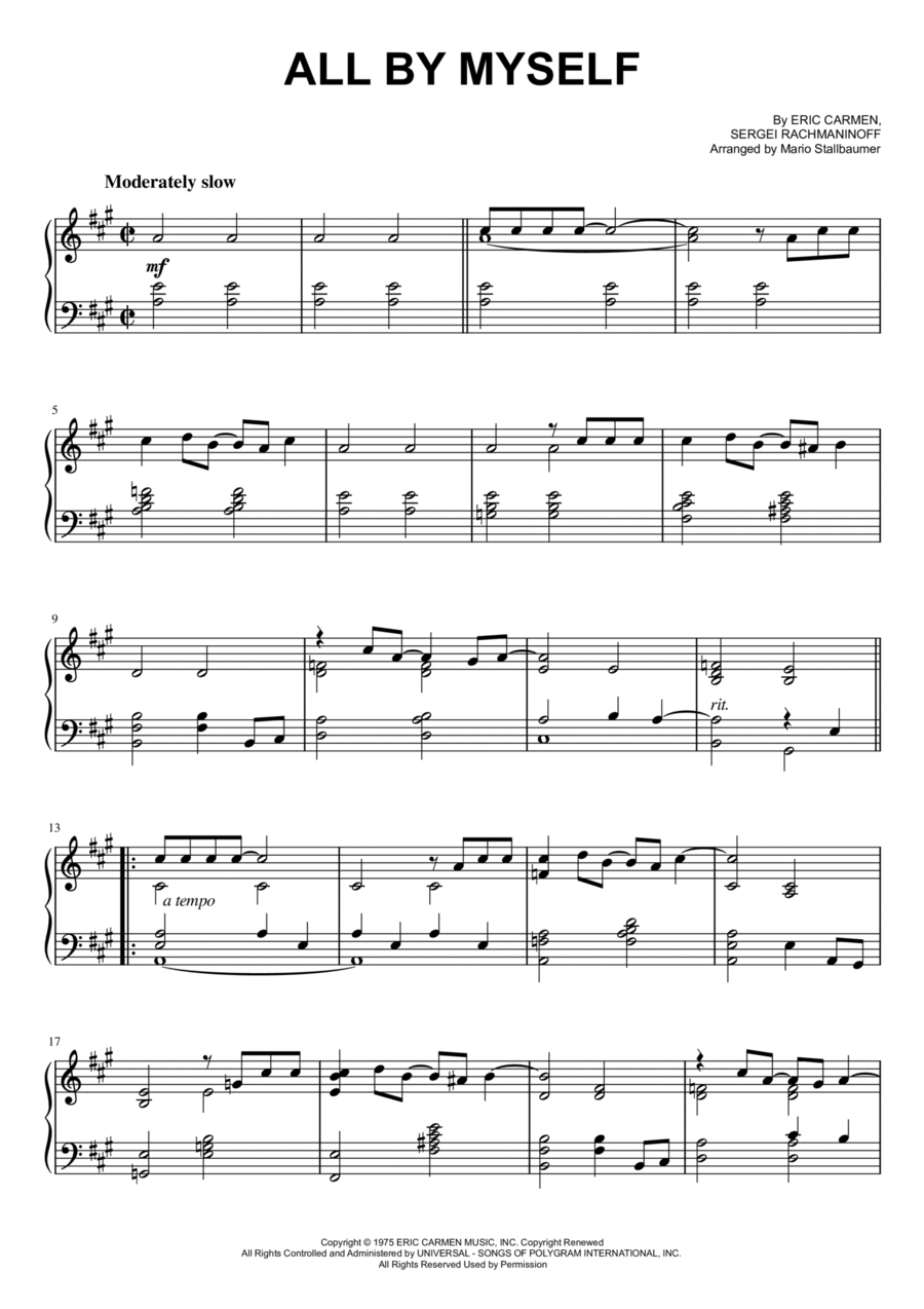 All By Myself Piano Solo scores gallery preview page 1