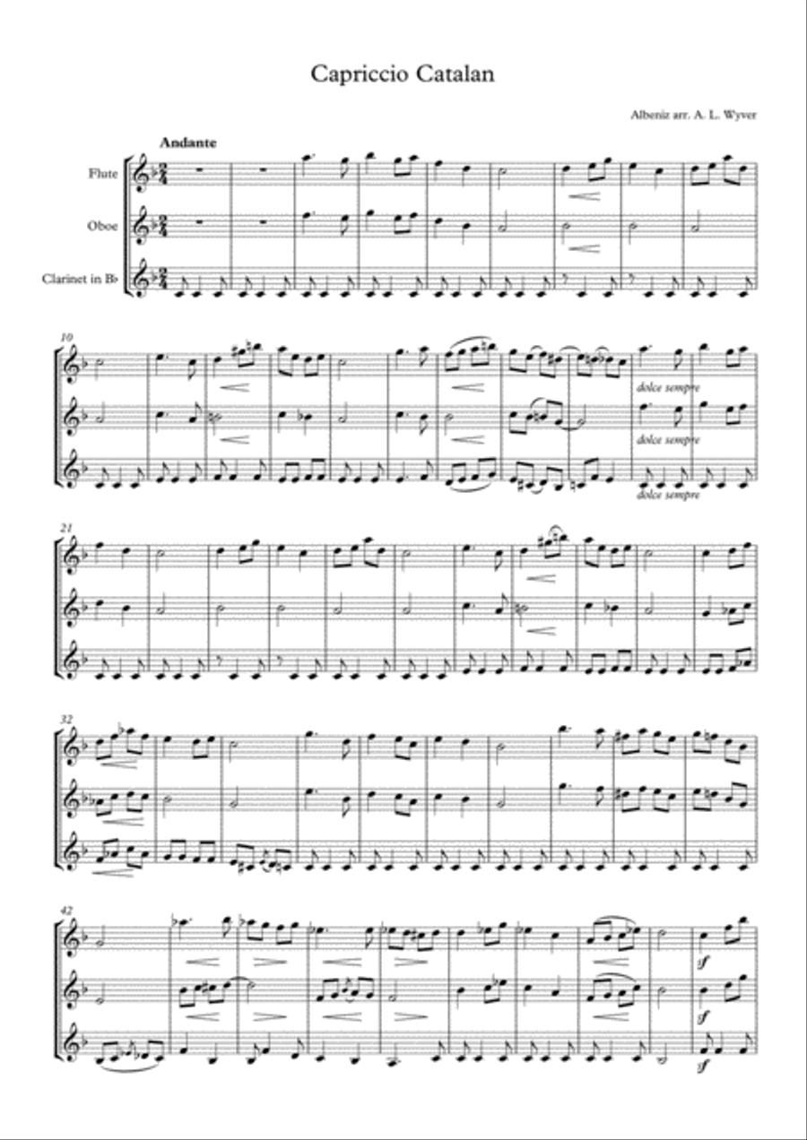 Capriccio Catalan arr. flute, oboe, and clarinet Woodwind Trio scores gallery preview page 2