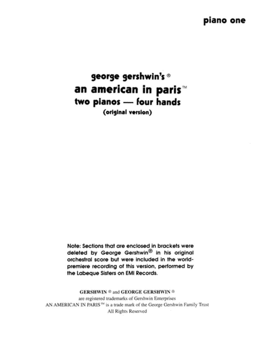 An American in Paris - Piano Duo (2 Pianos, 4 Hands)