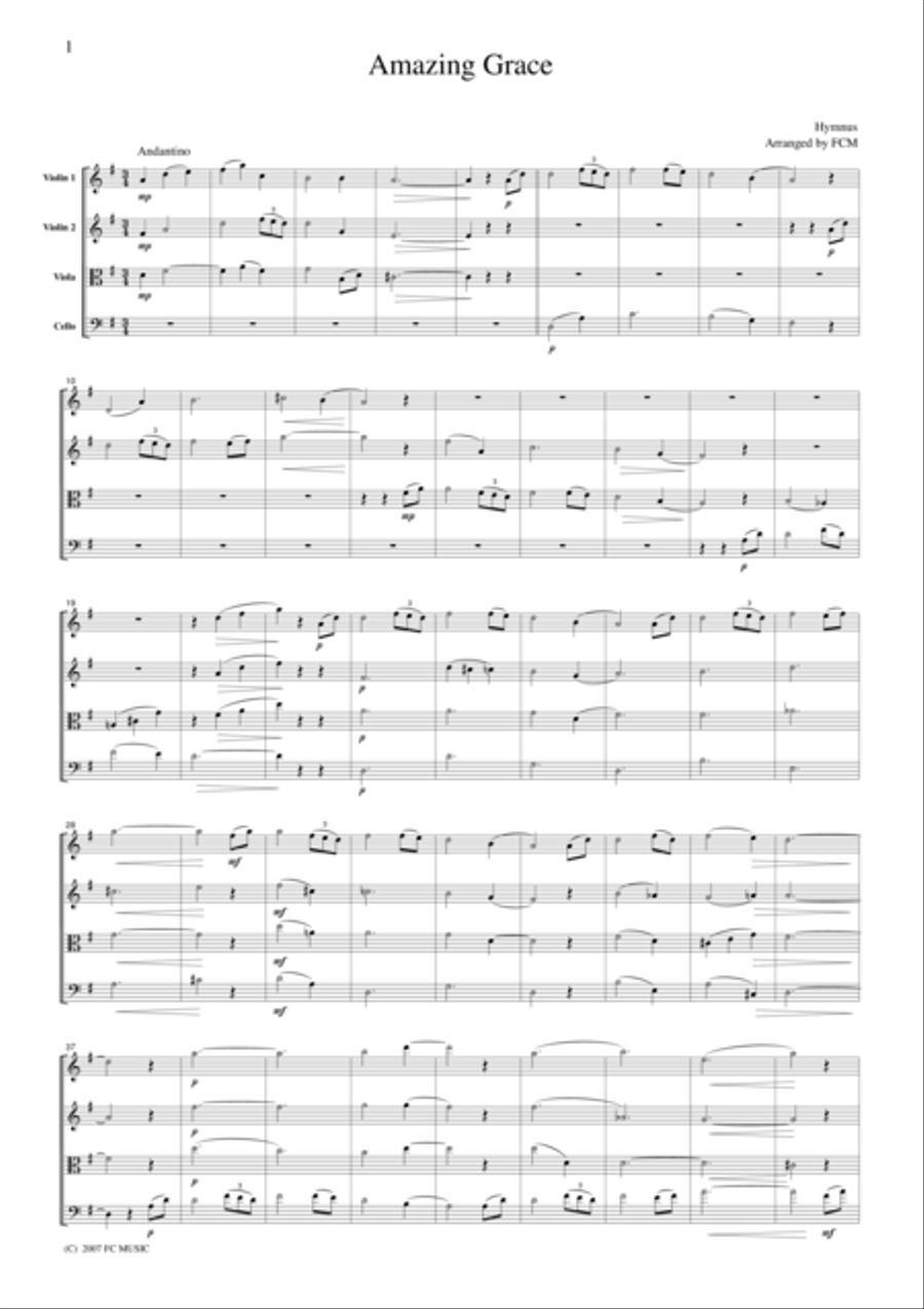 Hymnus Amazing Grace, for string quartet, ML020 String Quartet scores gallery preview page 1
