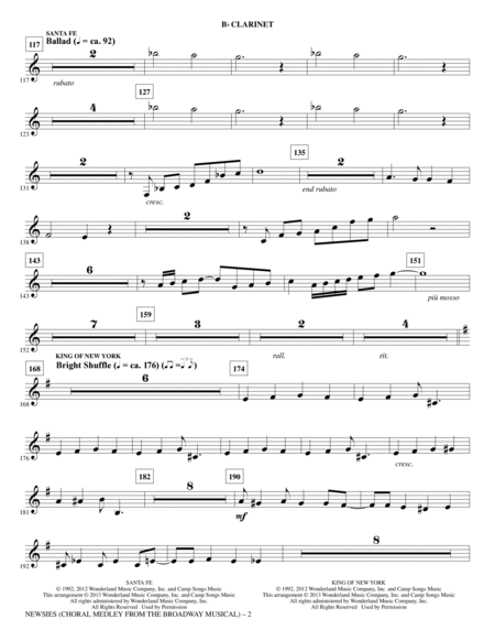 Newsies (Choral Medley) - Clarinet
