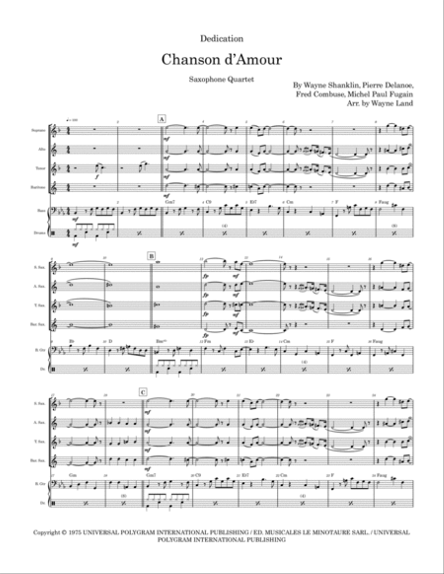 Chanson D'amour Saxophone Quartet scores gallery preview page 2