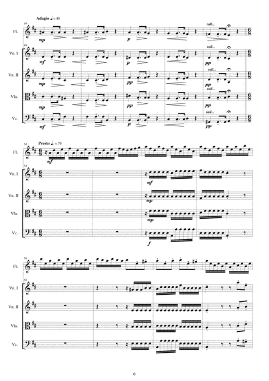 Albinoni - Concerto No.3 to 5 in D major Op.5 for Flute and String Quartet Chamber Orchestra scores gallery preview page 6