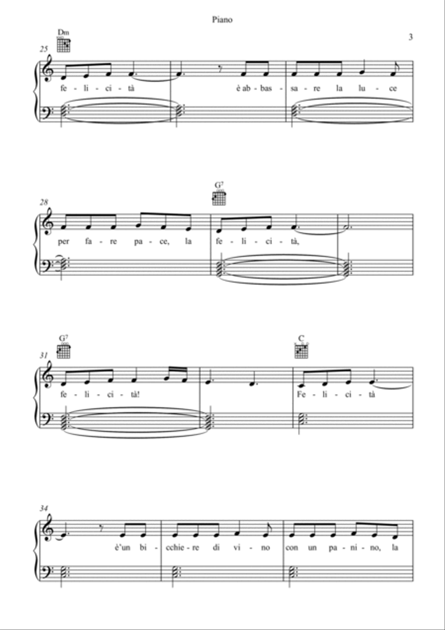 Felicità Felicità Piano, Vocal, Guitar scores gallery preview page 3