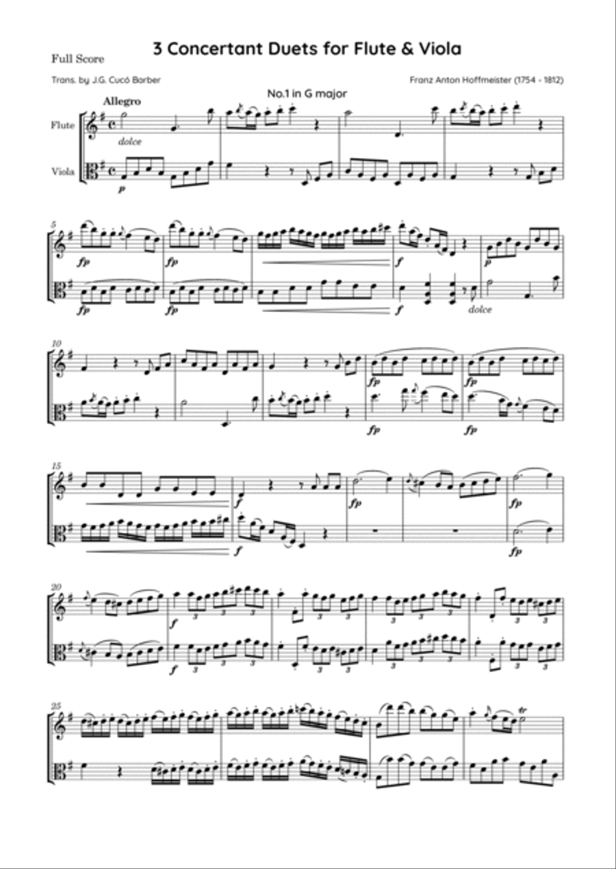 Hoffmeister - 3 Concertant Duets for Flute & Viola Hoffmeister - 3 Concertant Duets for Flute & Viola Flute scores gallery preview page 2