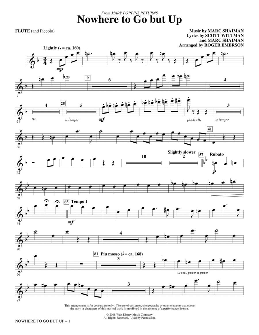 Nowhere to Go But Up (from Mary Poppins Returns) (arr. Roger Emerson) - Flute & Piccolo Choir scores gallery preview page 1
